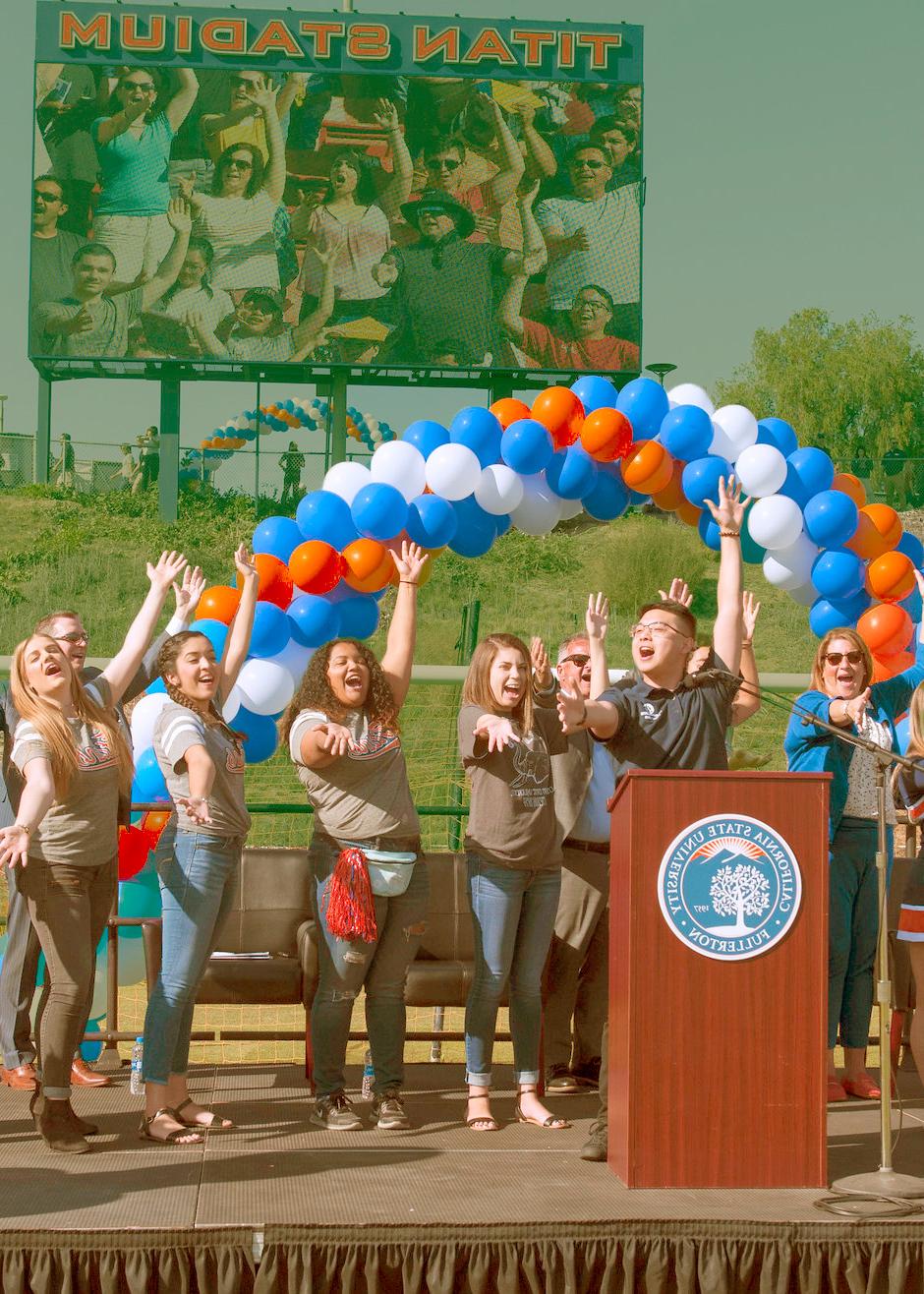 Students celebrating a CSUF event